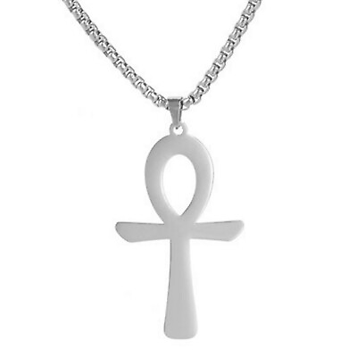 Ankh Necklace Silver Stainless Steel Ancient Egyptian Aunk Amulet Pendant Chain $17.99
