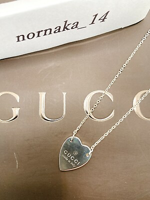 #ad Near MINT GUCCI Sterling Silver Heart Logo Tag Pendant Necklace No Box $136.49