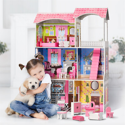 #ad Robotime Wooden Big Dollhouse Kit Pretend Play Kids Girls DIY Gift WG154 $95.99