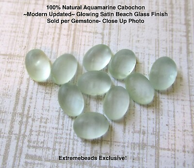 #ad Natural Aquamarine Cabochon Glowing Satin Polish 5mm x 7mm Oval 1 Gemstone $7.49