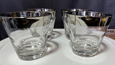 #ad #ad 4 Silver Rimmed Tumblers Glasses Dorothy Thorp Hollywood possibly.See pictures $25.00