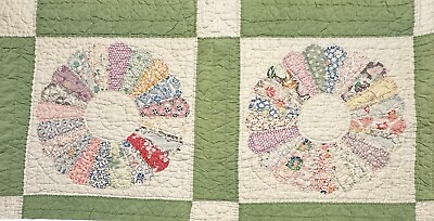 #ad Vintage Cutter Quilt Piece 17” x 34” Dresden Plate Feed Sack Fabrics Pretty #1 $34.46