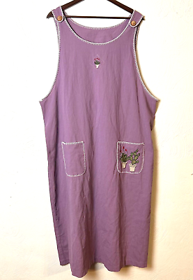 #ad Vintage Purple Dress Embroidered Desert Cactus Flower Pullover Tie Back Womens $14.99