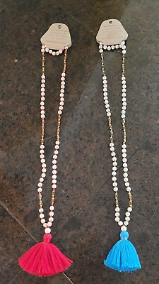 #ad Choice Pink Blue Mala Prayer Beads Style Necklace Stone Petite Tassel Bela Nuni $8.00