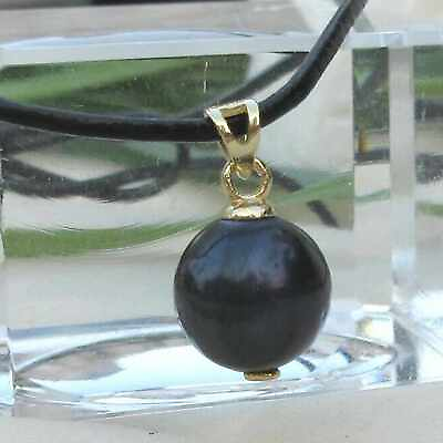 #ad Classic Natural 10 11mm black South sea pearl 14k gold necklace Necklace Natural C $6.12
