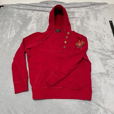 #ad Ralph Lauren Jeans Co Hoodie Womens Large Red Crest Pocket Vented Made in USA $27.89