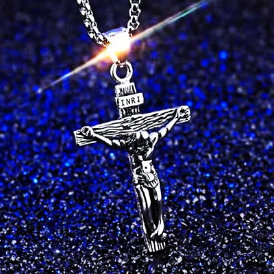 #ad Stainless Steel Jesus Christ Crucifix Cross Pendant Chain Necklace Men Gift 2023 $6.83
