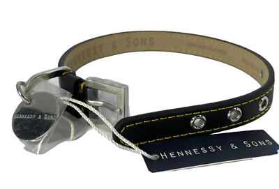 #ad Hennessy amp; Sons Luxury Leather Dog Collar Sailor Black amp; Yellow Size Small NIB $8.99