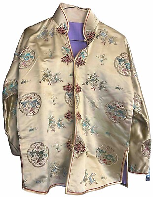 #ad Custom Made Women’s Chinese Gold Jacket S M With Flowers birds amp; Purple Lining. $29.99