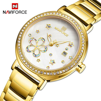 #ad NAVIFORCE Women Golden Watches Elegant Ladies Wristwatch Girls Rhinestone Watch $19.80