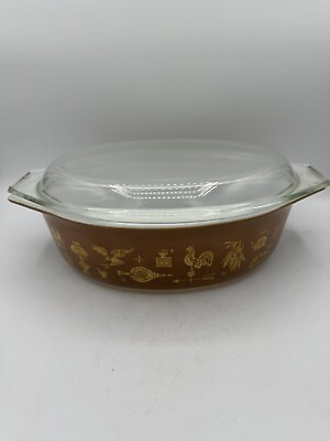 #ad Pyrex 37 Oval Casserole Dish w Lid 3.5 QT Early American Veg Scratches On Lid $32.99