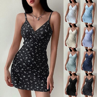 #ad Womens Printed Boho Sundress For Women Casual Summer Dress V Neck Sleeveless $8.89