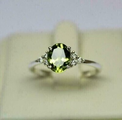 #ad 2CT Oval Lab Created Peridot Diamond Wedding Women#x27;s Ring 14K White Gold Plated $114.99