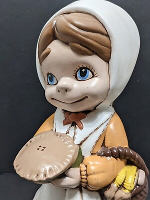 #ad Vintage Thanksgiving Ceramic Pilgrim Smiley Girl Figurine Atlantic Mold 12.25quot; $38.34