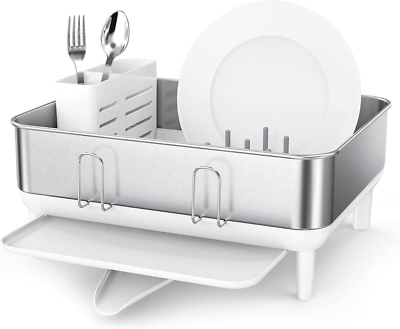 #ad Compact Kitchen Dish Drying Rack with Swivel Spout White Plastic $76.05
