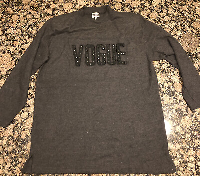 #ad VTG VOGUE Brand Pullover Logo Sweater Gray Medium 90s W Shoulder Pads Nice $14.95