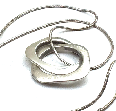 #ad Vintage Sterling Necklace 925 Silver Textured amp; Smooth Square Loops NO OFFERS $14.00