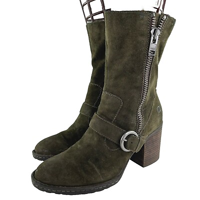 #ad Born Camryn Women#x27;s Mid Mott Stacked Heel Boots US 10 Olive Green Suede Booties $64.80
