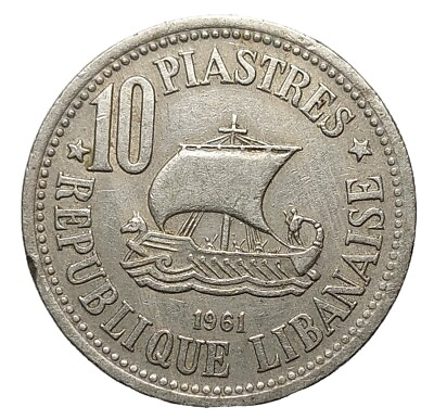 #ad Lebanon 10 Piastres 1961 Coin N370 GBP 3.99