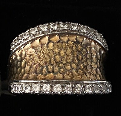 #ad Joseph Esposito Sterling Gold Hammered 925 Band Rhinestone Outer Ring Size 7 $19.95