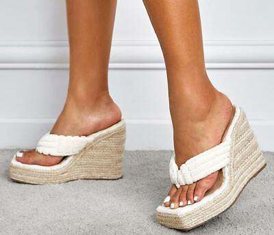 #ad Women Fashion Summer Thong Slippers Espadrilles Wedge High Heels Platform Sanda $37.66
