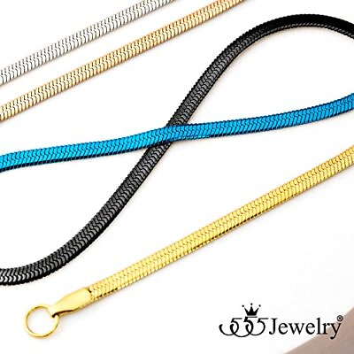 #ad #ad 555Jewelry Stainless Steel Elegant Flat Herringbone Snake Chain Necklace Unisex $9.99