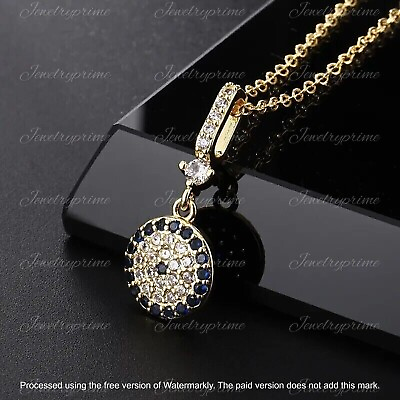 #ad 2Ct Round Cut Lab Created Blue Sapphire Beauty Pendant 14K Yellow Gold Plated $50.40