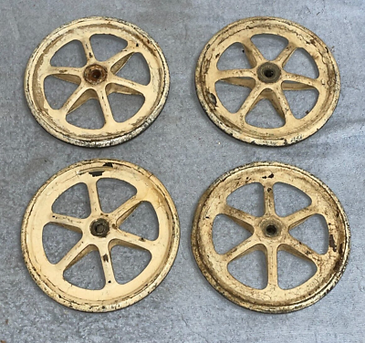 #ad Lot 4 antique 6 Double Spoke 6quot; Metal Rubber WHEELS Buggy Carriage BABY CRIB $69.99