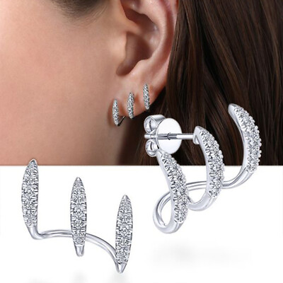 Fashion Women 925 Silver Stud Earring Engagement Gift Cubic Zircon Jewelry C $3.02
