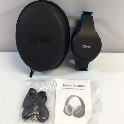 #ad ZIHNIC WH 816 Black Blue Wireless Bluetooth Adjustable Headband Headphones $34.99