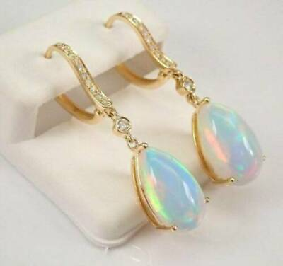 #ad 3Ct Lab Created Pear Unique Fire Opal In Lady Earrings 14K Gold Plated Silver $141.41