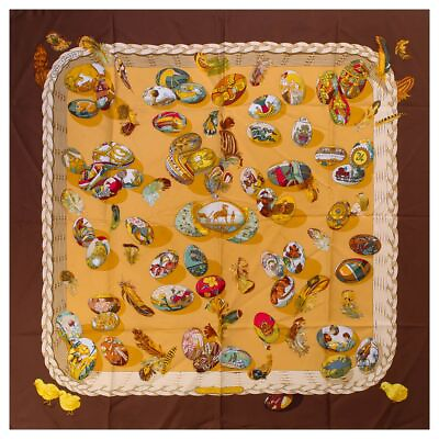 #ad HERMES Carre 90 Silk 100 Scarf Couvee D#x27;HERMES Egg Brown 28456Yer $290.99