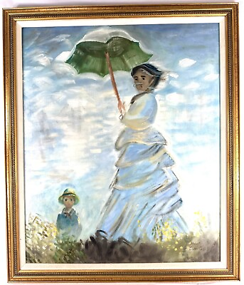 #ad Claude Monet #x27;Woman with a Parasol#x27; Large Framed Repro Painting Signed Diane C.8 $75.60