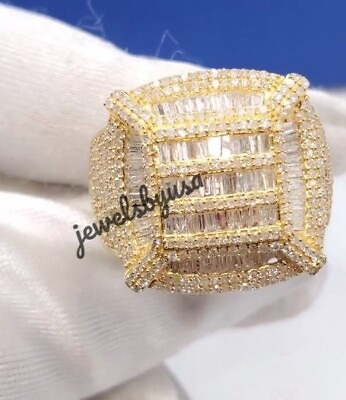 #ad Baguette Genuine Moissanite Men#x27;s Engagement Charm Ring 925 Silver Free Stud $449.99