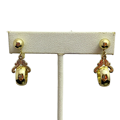 #ad Vintage Screw Back Earrings GoldTone Dangle Hoop 1 1 8quot; Long $8.89