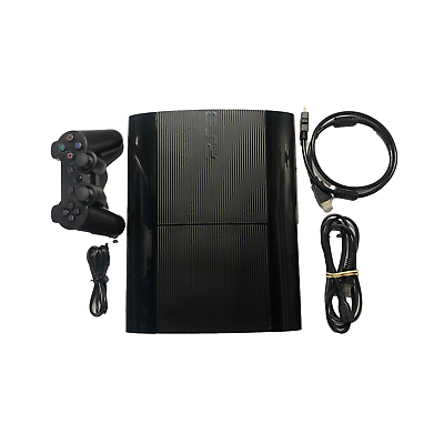 #ad Sony PlayStation 3 Console PS3 Super Slim Black Bundle Controller amp; Cords Tested $107.96
