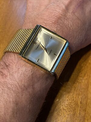 #ad Vernier Statement Ladies Watch Gold Tone LG. Square Face 1 1 8quot; Mesh Band 7 West $29.95