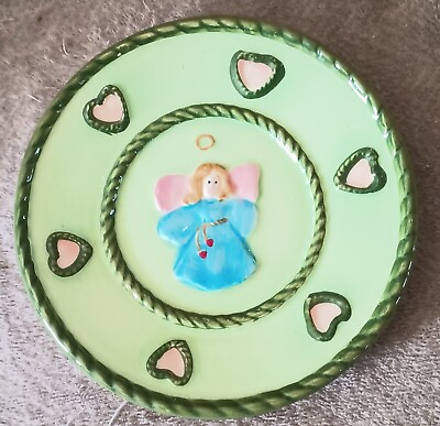#ad Green Angel Plate Adorned With Hearts 15quot; round $3.44