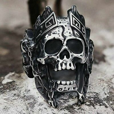 #ad Mens Stainless Steel Gothic MC Biker Skull Crown Ring Black Men Size 7 15 Gift $7.99