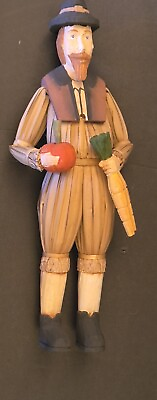 #ad Vintage Farmer Figure Wicker And Wood Hand Made Painted Folk Art 15quot; Mid Century $39.95