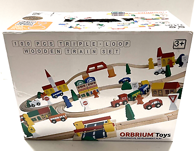 #ad ORBRIUM TOYS Wooden Train Set 100 Pcs Triple Loop Fits Thomas Brio Chuggington $53.99
