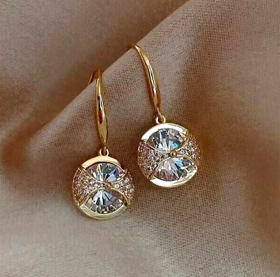 #ad Luxury Sparkling Round Zircon Earrings Women Golden Fashion Hypoallergenic Gift $13.98