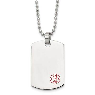 #ad Stainless Steel Polished with Red Enamel Medical ID Necklace 24quot; $59.00