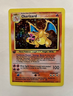 #ad Pokemon Charizard Holographic Base Set Fan Art Gift Display $7.99