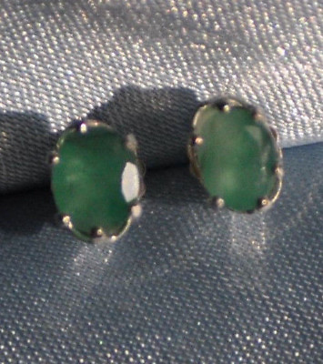 #ad 7MM x 5MM OVAL NATURAL EMERALD STUD EARRINGS IN STERLING SILVER app. 1.50 ct. $24.75