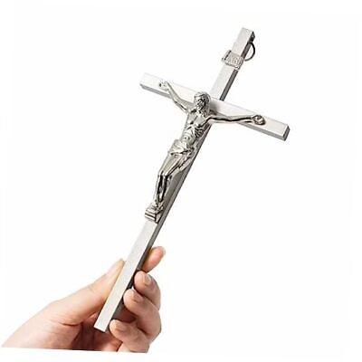 #ad Crucifix Wall Cross Metal Slender Catholic Crosses Cross Wall Décor Silver $33.29