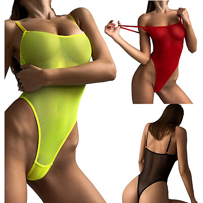 #ad US Sexy Womens Swimwear High Cut Thong Leotard Sheer Babydoll Monokini Swimsuit $11.03