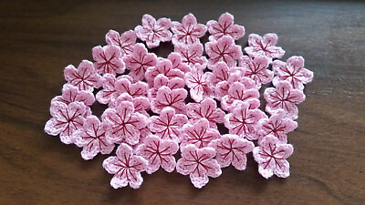#ad 40 HandCrochet Pink Cotton Sakura Blossoms Flowers Applique Embellishment 1.06quot; $10.00