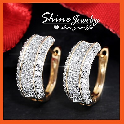 #ad 18K GOLD FILLED SIMULATED DIAMOND PAVED BAND CURVE BAR DRESS HOOP EARRINGS GIFT AU $14.33