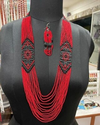 #ad Handmade Necklace Woman American Style Native Boho Seed Bead Beautiful Necklace $18.69